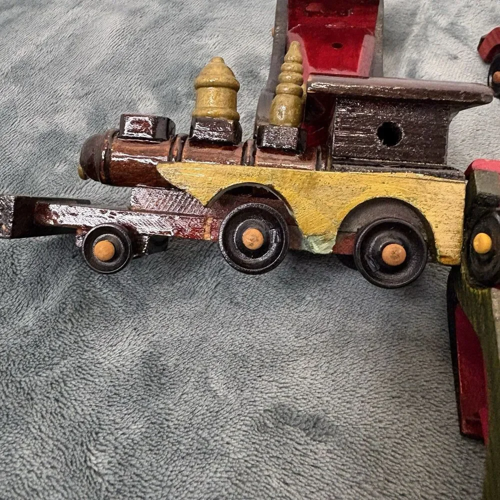 Lot 6 Vintage Handmade Wooden Cars Vehicles Toys Trucks Trains Handmade Painted